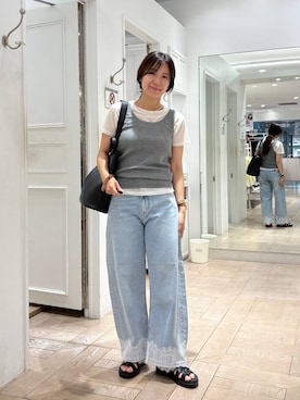 「LOWRYS FARM（ローリーズファーム）のＢＡＳＩＣシアータンク 1042099（タンクトップ、グレー系）」を使った、kazuponさん（レディース・153cm）の夏コーディネート