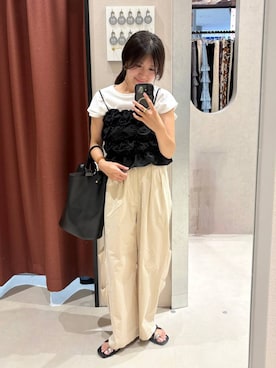 「LOWRYS FARM（ローリーズファーム）の【接触冷感】ベーシックノースリーブ　1043004（Tシャツ/カットソー、ホワイト系）」を使った、kazuponさん（レディース・153cm）の夏コーディネート