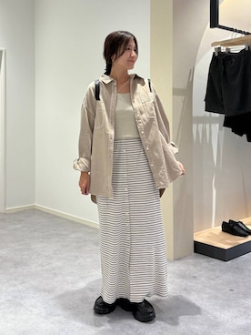 「LOWRYS FARM（ローリーズファーム）のフロントボタンボーダータイトスカート  1056907（スカート、ホワイト系）」を使った、kazuponさん（レディース・153cm）の秋コーディネート