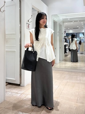 「LOWRYS FARM（ローリーズファーム）のドッキングペプラムノースリーブ　1032148（Tシャツ/カットソー、ホワイト系）」を使った、kazuponさん（レディース・153cm）の夏コーディネート
