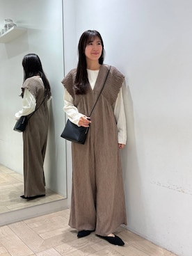 「LOWRYS FARM（ローリーズファーム）のジャガードフリンジＬＳ　102891（Tシャツ/カットソー、ベージュ系）」を使った、kazuponさん（レディース・153cm）の春コーディネート