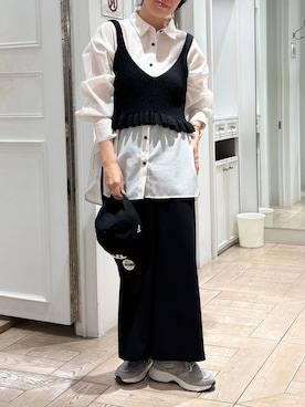 「LOWRYS FARM（ローリーズファーム）のシアーシャツＬＳ  605853（シャツ/ブラウス、ホワイト系）」を使った、kazuponさん（レディース・153cm）の春コーディネート