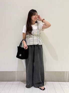 「LOWRYS FARM（ローリーズファーム）のＬＦＢＡＳＩＣＴＯＴＥ　323726（ショルダーバッグ、ブラック系）」を使った、kazuponさん（レディース・153cm）の春コーディネート