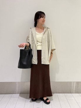 「LOWRYS FARM（ローリーズファーム）のストレッチサテンスカート　 290120（スカート、ブラウン系）」を使った、kazuponさん（レディース・153cm）の春コーディネート