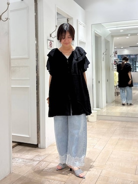 「LOWRYS FARM（ローリーズファーム）のレースデニム　601055（デニムパンツ、ブルー系）」を使った、kazuponさん（レディース・153cm）の夏コーディネート
