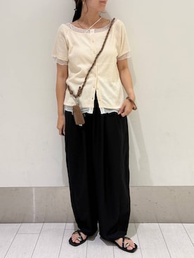 「LOWRYS FARM（ローリーズファーム）のイージーワイドコクーンパンツ 327286（その他パンツ、ブラック系）」を使った、kazuponさん（レディース・153cm）の夏コーディネート