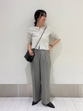 「LOWRYS FARM（ローリーズファーム）のメランジツイルワイドパンツ　589177（デニムパンツ、グレー系）」を使った、kazuponさん（レディース・153cm）の春コーディネート