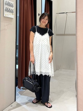 「LOWRYS FARM（ローリーズファーム）の【接触冷感】ベーシックノースリーブ　1043004（Tシャツ/カットソー、ブラック系）」を使った、kazuponさん（レディース・153cm）の夏コーディネート