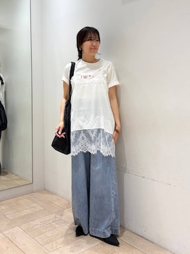 「LOWRYS FARM（ローリーズファーム）のイージーバギーデニム　601067（デニムパンツ、ブルー系）」を使った、kazuponさん（レディース・153cm）の春コーディネート
