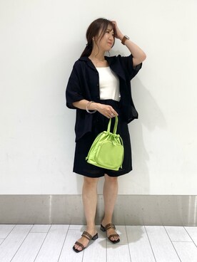 「LOWRYS FARM（ローリーズファーム）のメッシュオープンカラーシャツ　279680（シャツ/ブラウス）」を使った、kazuponさん（レディース・153cm）の夏コーディネート