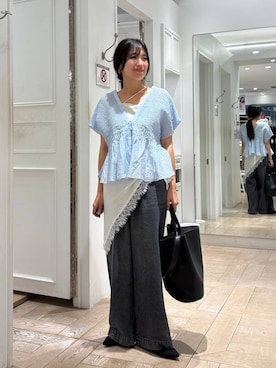 「LOWRYS FARM（ローリーズファーム）のニットパンプス 635642（パンプス、ブラック系）」を使った、kazuponさん（レディース・153cm）の夏コーディネート