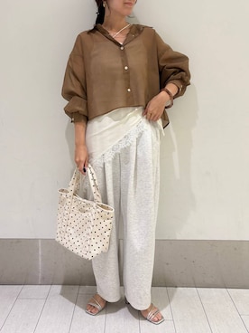 「LOWRYS FARM（ローリーズファーム）のカットイージーコクーンパンツ　292362（スウェットパンツ、グレー系）」を使った、kazuponさん（レディース・153cm）の夏コーディネート
