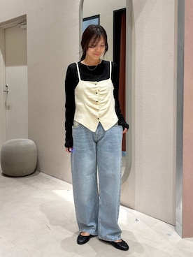 「LOWRYS FARM（ローリーズファーム）のバレエシューズ 1049086（バレエシューズ、ブラック系）」を使った、kazuponさん（レディース・153cm）の秋コーディネート