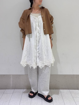 「LOWRYS FARM（ローリーズファーム）のカットイージーコクーンパンツ　292362（スウェットパンツ、グレー系）」を使った、kazuponさん（レディース・153cm）の夏コーディネート