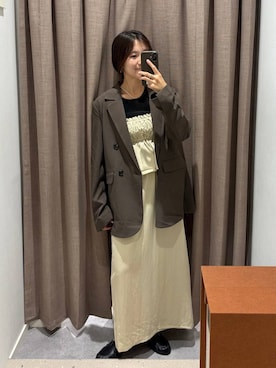 「LOWRYS FARM（ローリーズファーム）のシャーリングビスチェスカート２Ｐ　1051971（スカート、ベージュ系）」を使った、kazuponさん（レディース・153cm）の秋コーディネート