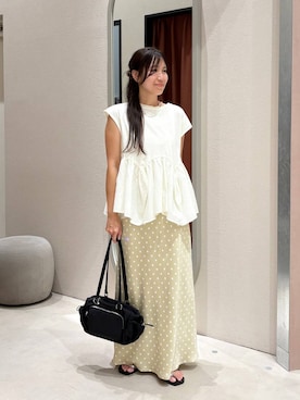「LOWRYS FARM（ローリーズファーム）のドッキングペプラムノースリーブ　1032148（Tシャツ/カットソー、ホワイト系）」を使った、kazuponさん（レディース・153cm）の夏コーディネート