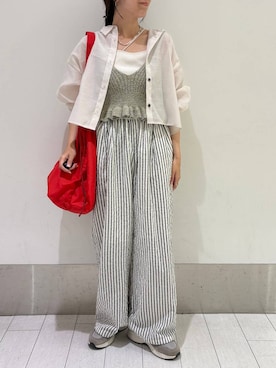 「LOWRYS FARM（ローリーズファーム）のシアーシャツＬＳ  605853（シャツ/ブラウス、ホワイト系）」を使った、kazuponさん（レディース・153cm）の春コーディネート