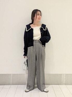 「LOWRYS FARM（ローリーズファーム）のメランジツイルワイドパンツ　242732（スラックス）」を使った、kazuponさん（レディース・153cm）の冬コーディネート