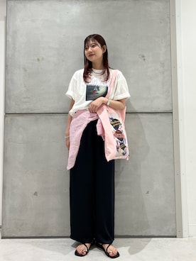 「URBAN RESEARCH（アーバンリサーチ）の別注/Disney/プリントT-SHIRTS（Tシャツ/カットソー、その他）」を使った、yamakanaさん（レディース・163cm）の夏コーディネート