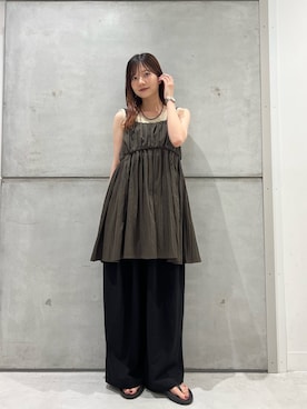 「FORK&SPOON（フォークアンドスプーン）のFORK&SPOON　ツータックワイドパンツ（その他パンツ、ブラック系）」を使った、yamakanaさん（レディース・163cm）の夏コーディネート