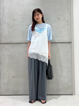 「URBAN RESEARCH（アーバンリサーチ）のシアープリントカラーTシャツ（Tシャツ/カットソー、ブルー系）」を使った、yamakanaさん（レディース・163cm）の夏コーディネート