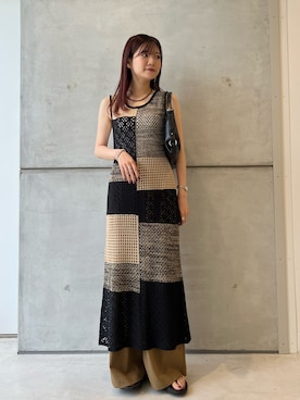 「FORK&SPOON（フォークアンドスプーン）のFORK&SPOON　ツータックワイドパンツ（その他パンツ、ベージュ系）」を使った、yamakanaさん（レディース・163cm）の夏コーディネート