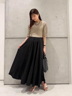 「URBAN RESEARCH ROSSO（アーバンリサーチロッソ）の『一部WEB限定カラー』ニットドッキングワンピース（ワンピース、ベージュ系）」を使った、yamakanaさん（レディース・163cm）の夏コーディネート