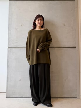 「LAATO（ラート）のoff shoulder knit（ニット/セーター、グリーン系）」を使った、yamakanaさん（レディース・163cm）の秋コーディネート