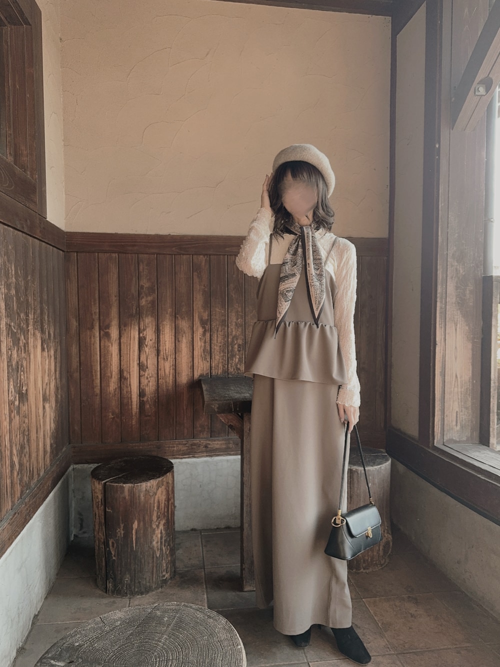 「しまむら、しまむらコーデ、しまスタ、しまコーデ、淡色コーデ、淡色、淡色女子、淡色女子と繋がりたい、ワンピース、bab、viviancollection、shein、SHEINコーデ、SHEIN」｜「Babのアイテム（ワンピース、ベージュ系）」を使った、miiさん（骨格ウェーブ・レディース・160cm）の春コーディネートの1枚目の写真