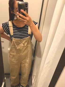 「ピクニック」｜「アイテム（サロペット/オーバーオール）」を使った、r.kwmrさん（レディース・155cm）の夏コーディネート