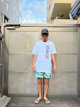 「patagonia（パタゴニア）のP-6 ラベル トラッド キャップ（キャップ）」を使った、KOHさん（メンズ・174cm）の夏コーディネート