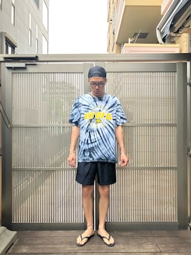 「アイテム（ビーチサンダル）」を使った、KOHさん（メンズ・174cm）の夏コーディネート