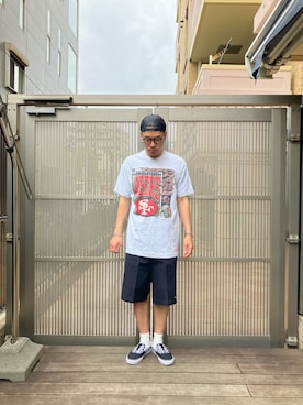 「FRUIT OF THE LOOM（フルーツオブザルーム）のアイテム」を使った、KOHさん（メンズ・174cm）の秋コーディネート