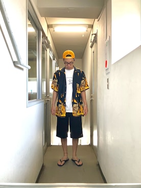 「アイテム（ビーチサンダル）」を使った、KOHさん（メンズ・174cm）の夏コーディネート