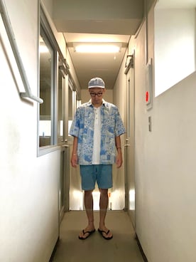 「アイテム（ビーチサンダル）」を使った、KOHさん（メンズ・174cm）の夏コーディネート