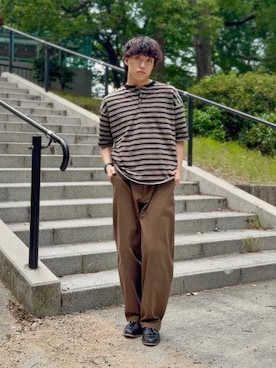 「WETTEMPT（ウィテンプト）のHENLEY NECK BORDER S/S TEE / ヘンリーネックボーダー S/S T（Tシャツ/カットソー、ブラック系）」を使った、Keishiさん（メンズ・173cm）の秋コーディネート