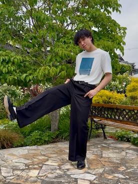 「SINSS（シンス）のアイテム（Tシャツ/カットソー、ホワイト系）」を使った、Keishiさん（メンズ・173cm）の秋コーディネート
