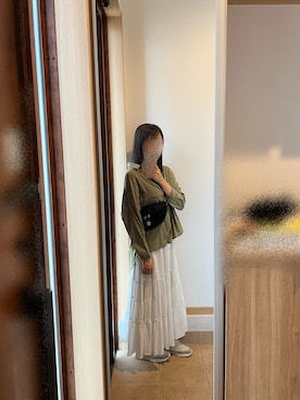 「GU（ジーユー）のアイテム（スカート、ホワイト系）」を使った、@buru1113さん（レディース・158cm）の夏コーディネート