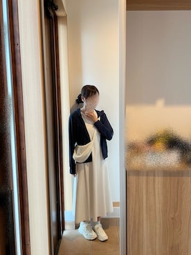 「UNIQLO（ユニクロ）のアイテム（ワンピース、ホワイト系）」を使った、@buru1113さん（レディース・158cm）の春コーディネート