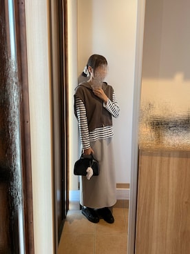 「GLOBAL WORK（グローバルワーク）のWフェイスZIPベスト/642810（ベスト、ブラウン系）」を使った、@buru1113さん（レディース・158cm）の春コーディネート