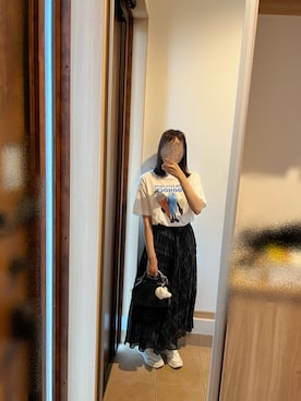 「GLOBAL WORK（グローバルワーク）のイージーケアプリーツスカート/575220（スカート、ブラック系）」を使った、@buru1113さん（レディース・158cm）の夏コーディネート