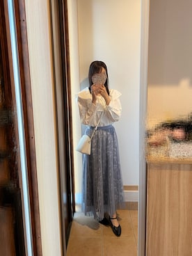 「Honeys（ハニーズ）のチュールプリーツスカート（スカート、ブルー系）」を使った、@buru1113さん（レディース・158cm）の春コーディネート