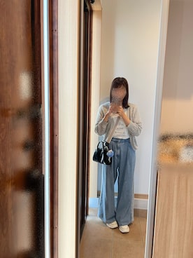「Honeys（ハニーズ）の８分袖透かし編カーデ（カーディガン/ボレロ、グレー系）」を使った、@buru1113さん（レディース・158cm）の秋コーディネート