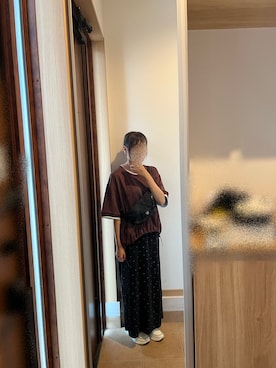 「LEPSIM（レプシィム）の《レプクル》配色プルオーバーSS　1046937（Tシャツ/カットソー、ブラウン系）」を使った、@buru1113さん（レディース・158cm）の夏コーディネート