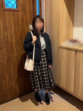 「studio CLIP（スタディオクリップ）のアイテム（ノーカラーコート）」を使った、@buru1113さん（レディース・159cm）の冬コーディネート