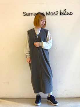 「Samansa Mos2 blue」｜「アイテム（ジャンパースカート）」を使った、kanakoさん（レディース・158cm）の冬コーディネート