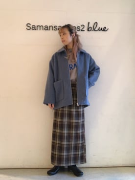 「Samansa Mos2 blue（サマンサモスモスブルー）のアイテム（ノーカラージャケット）」を使った、kanakoさん（レディース・159cm）の秋コーディネート