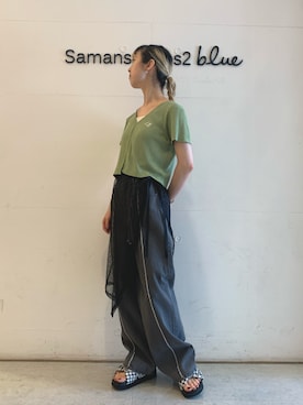 「ehka sopo（エヘカソポ）のくしゅくしゅギンガム厚底サンダル（サンダル）」を使った、kanakoさん（レディース・159cm）の夏コーディネート