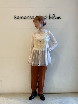 「Samansa Mos2 blue（サマンサモスモスブルー）のアイテム（パンツ、オレンジ系）」を使った、kanakoさん（レディース・159cm）の秋コーディネート