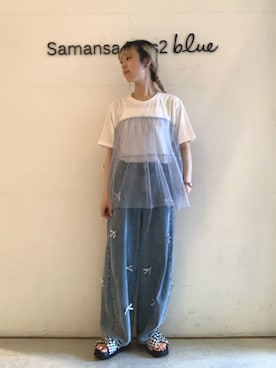 「ehka sopo（エヘカソポ）のくしゅくしゅギンガム厚底サンダル（サンダル）」を使った、kanakoさん（レディース・159cm）の夏コーディネート